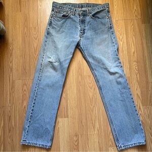 Levis 505‎ Jeans Mens 34x32 Distressed Light Wash Denim Straight Leg Outdoor
